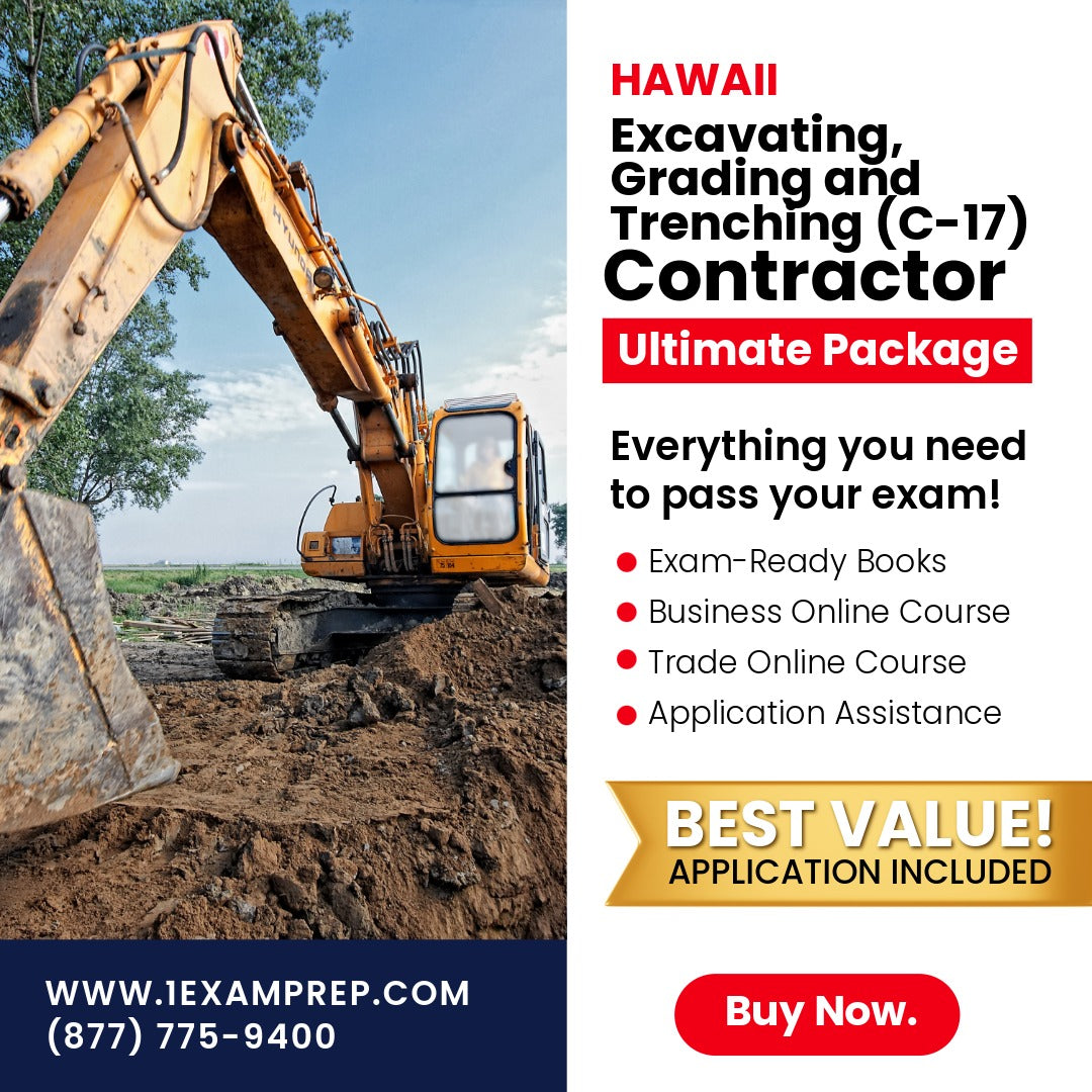 Hawaii Excavating, Grading and Trenching Contractor (C-17) Ultimate Exam Prep Rental Package