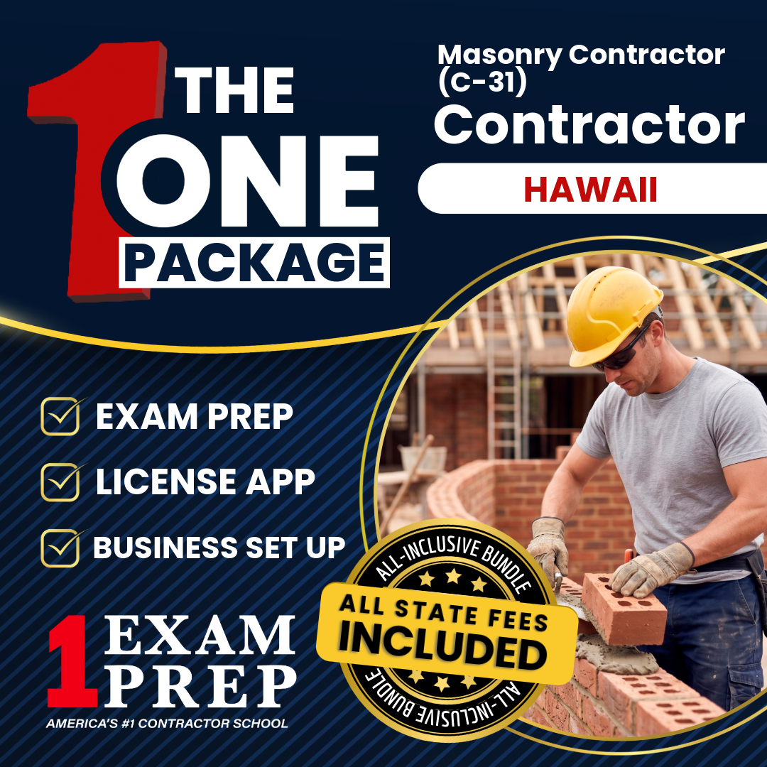 The 1 Package: All-Inclusive Hawaii Masonry Contractor (C-31) Exam, Licensing & Business Setup Solution