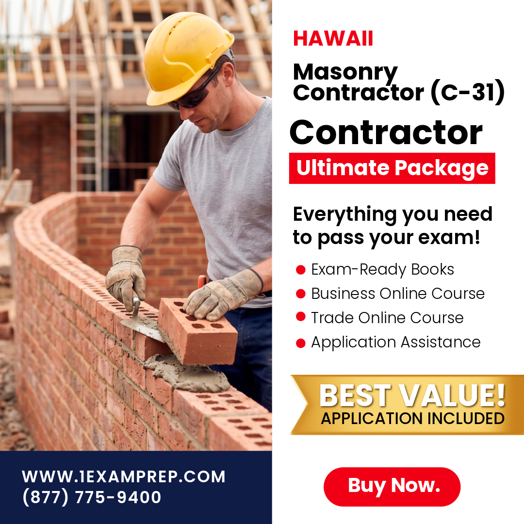Hawaii Masonry Contractor (C-31) Ultimate Exam Prep Rental Package