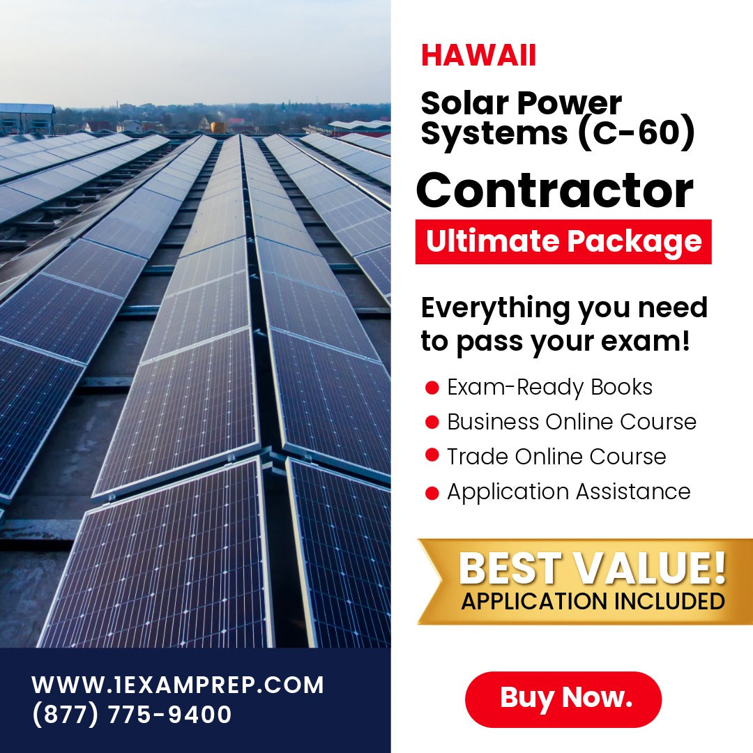 Hawaii Hawaii  Solar Power Systems Contractor (C-60) Ultimate Exam Prep Rental Package