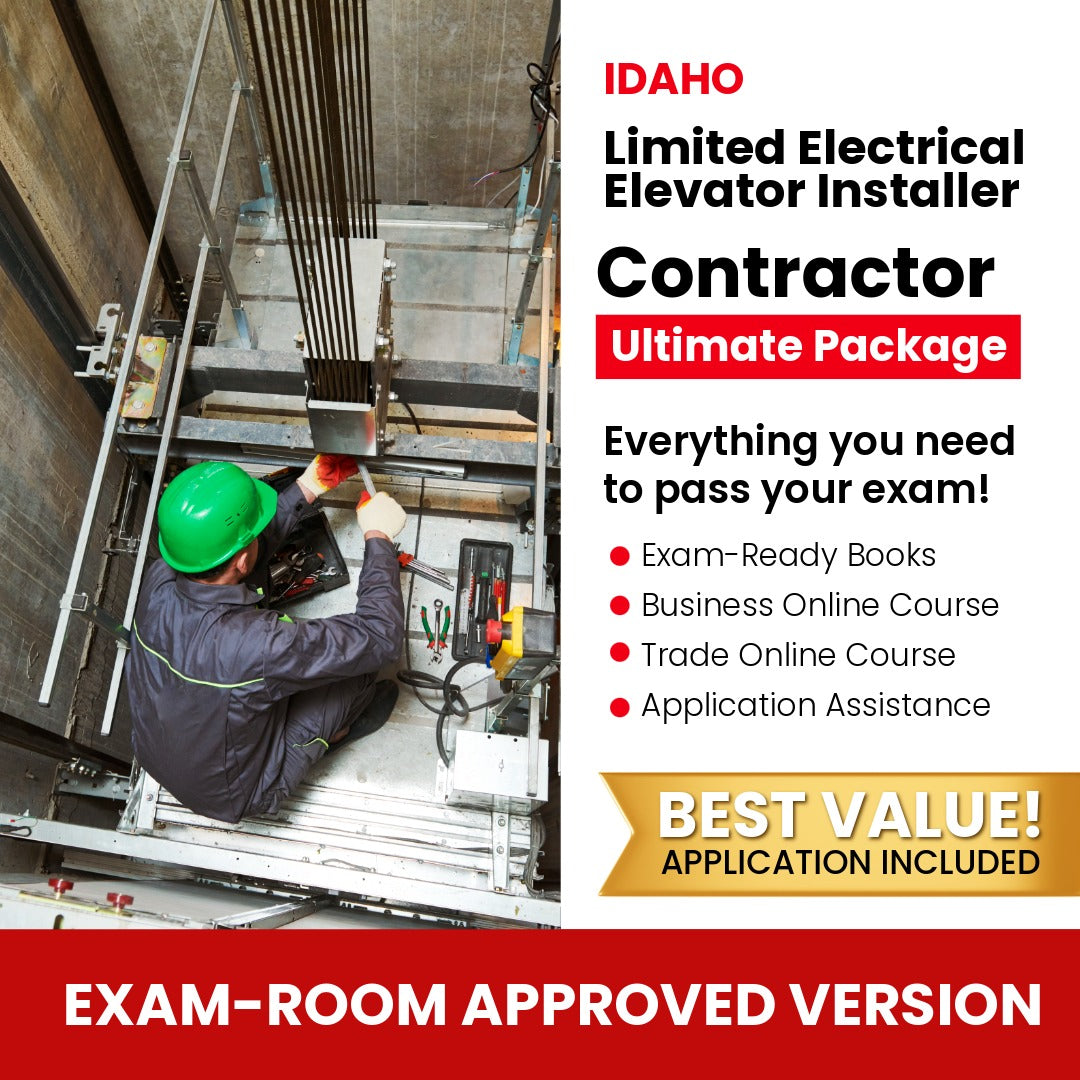 Idaho Limited Electrical Elevator Installer Contractor Ultimate Books Exam Room Approved + Course + Application Package