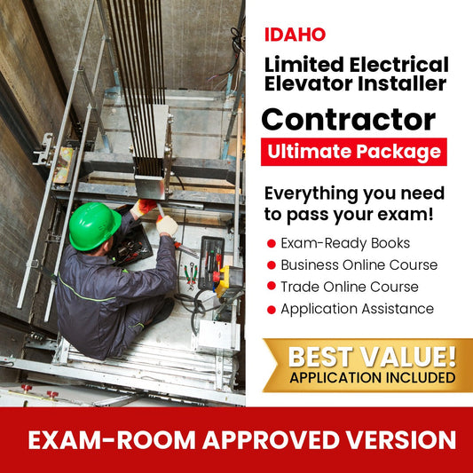 Idaho Limited Electrical Elevator Installer Contractor Ultimate Books Exam Room Approved + Course + Application Package