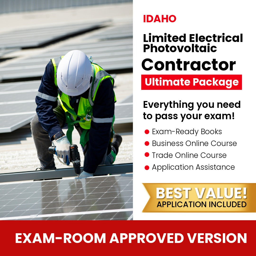 
Idaho Limited Electrical Photovoltaic Installer Contractor Ultimate Books Exam Room Approved + Course + Application Package

