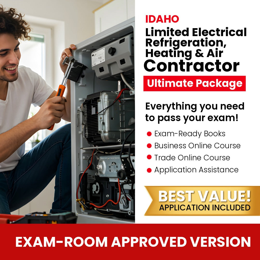 Idaho Limited Electrical Refrigeration, Heating & Air Conditioning Installer Contractor Ultimate Books Exam Room Approved + Course + Application Package