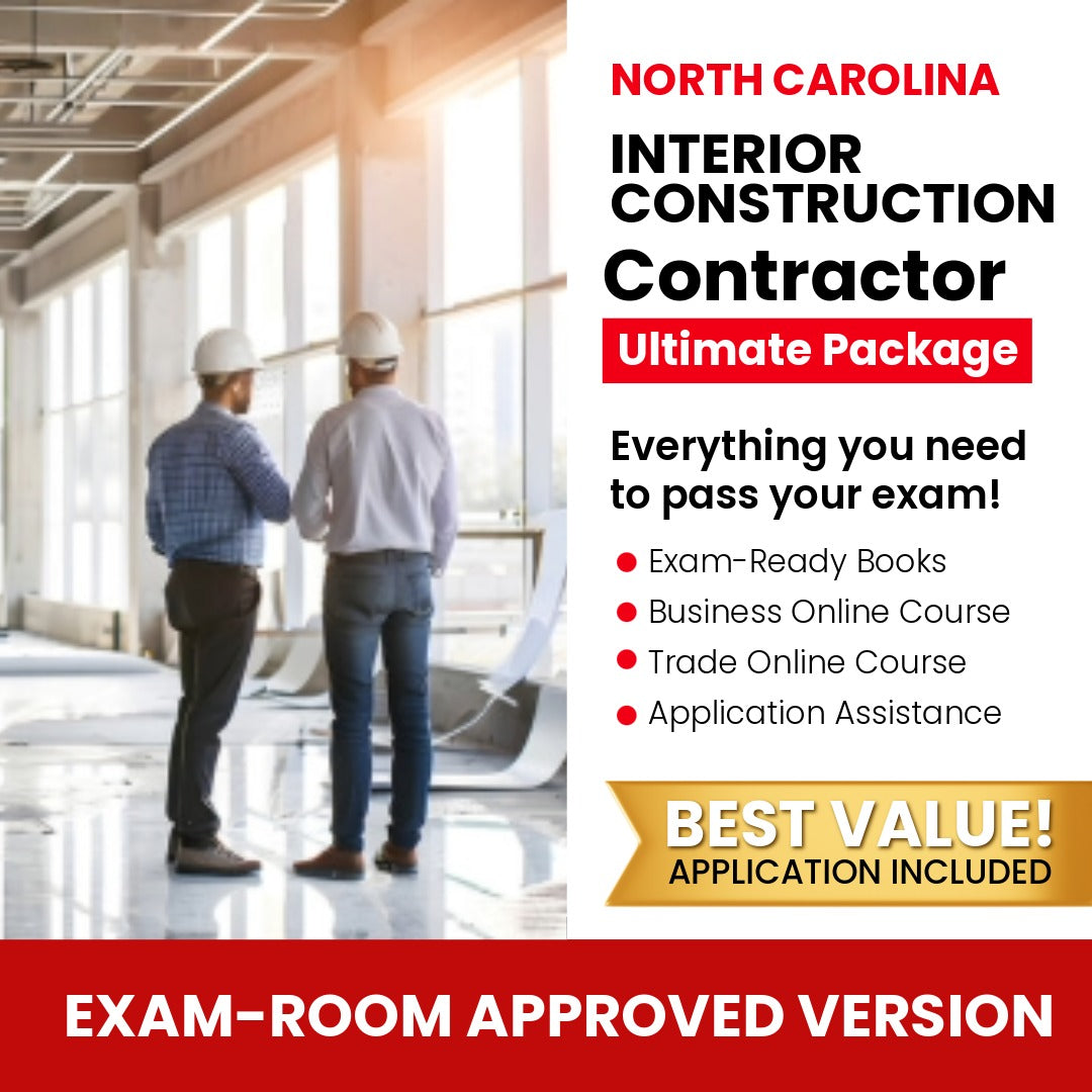 North Carolina Interior Construction Contractor Ultimate Books Exam Room Approved + Course + Application Package
