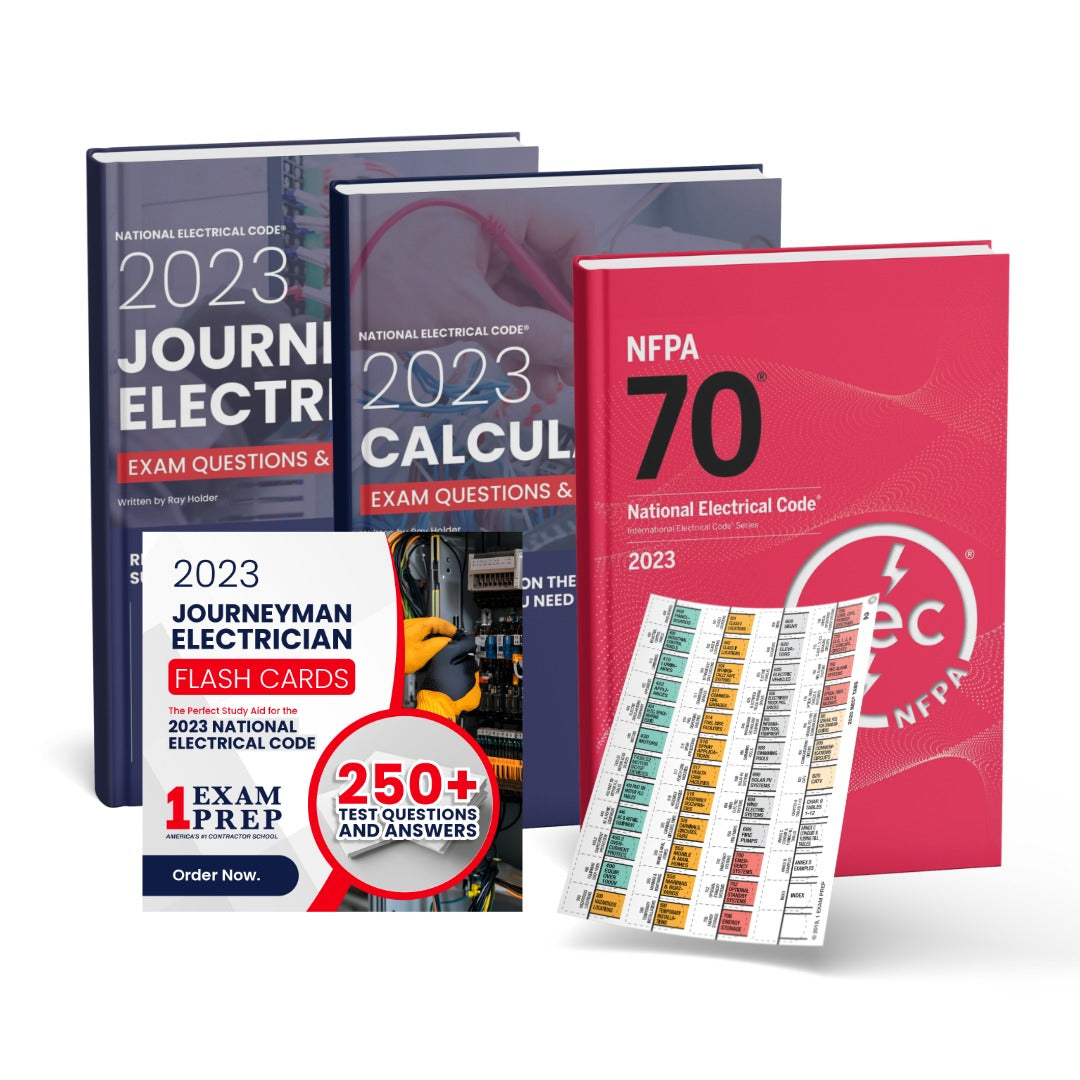 2023 Journeyman Electrician + Electrician Calculations Study Guides + Flash Cards & National Electrical Code +Tabs Super Combo (Based on the 2023 NEC)