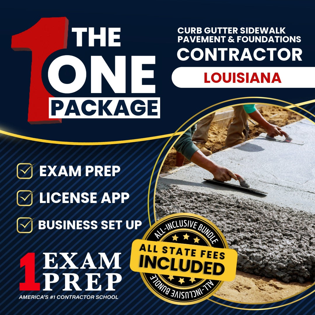 The 1 Package: All-Inclusive Louisiana Curb, Gutter, Driveways, Sidewalks, Retaining Walls, Patios, Foundations Contractor Exam, Licensing & Business Setup Solution