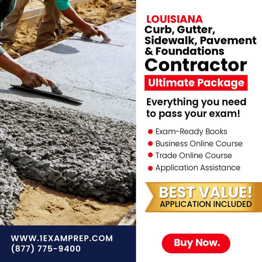 Louisiana Curb, Gutter, Driveways, Sidewalks, Retaining Walls, Patios, Foundations Contractor Ultimate Exam Prep Rental Package