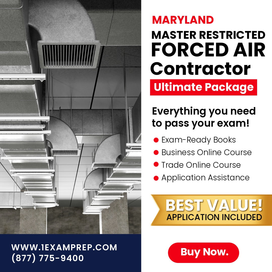 Maryland Master Restricted Forced Air Contractor Ultimate Exam Prep Rental Package