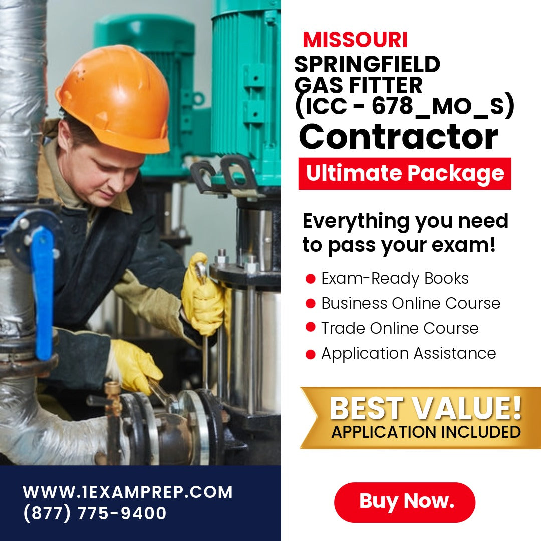 Missouri Springfield Journeyman Gas Fitter (ICC - 678_MO_S) Ultimate Exam Prep Rental Package
