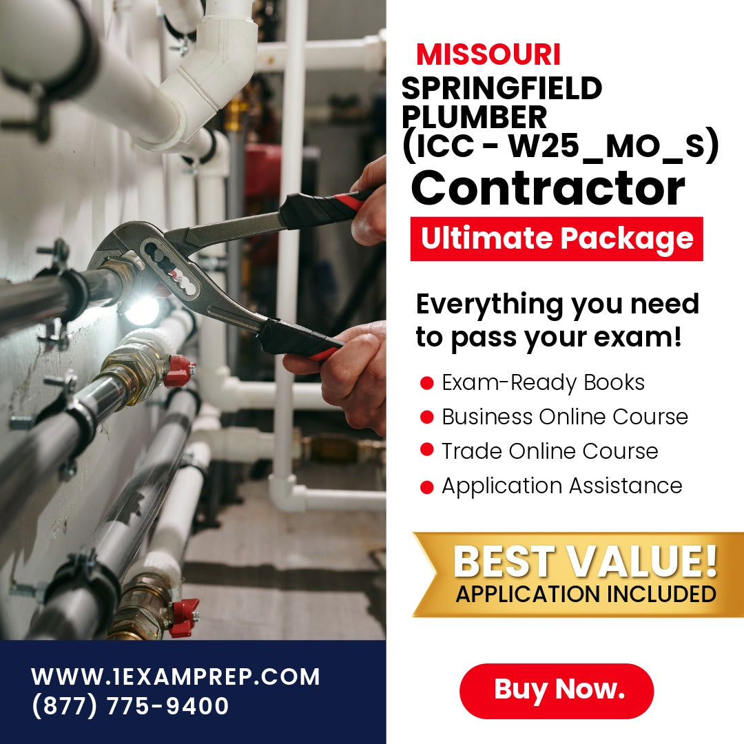 Missouri Springfield Journeyman Plumber (ICC - W25_MO_S) Ultimate Exam Prep Rental Package