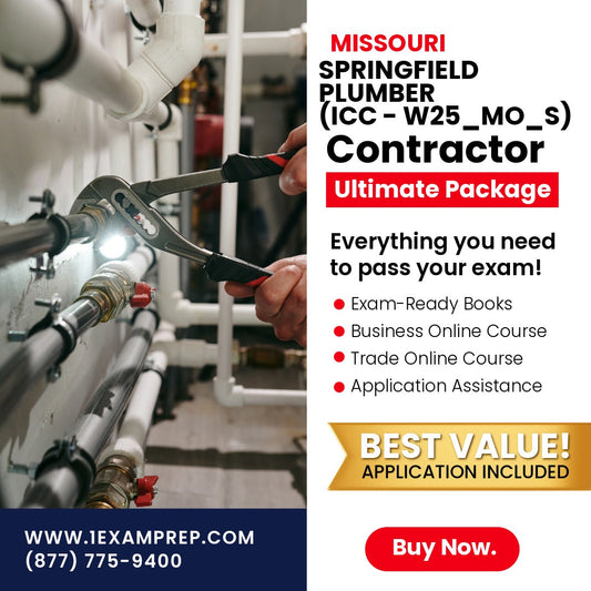 Missouri Springfield Journeyman Plumber (ICC - W25_MO_S) Ultimate Exam Prep Rental Package