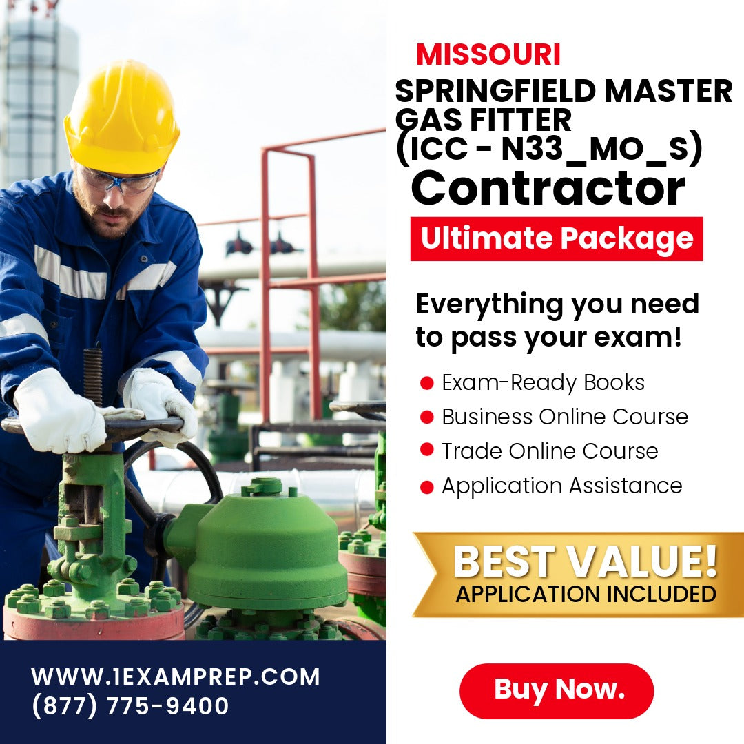 Missouri Springfield Master Gas Fitter Contractor (ICC - N33_MO_S) Ultimate Exam Prep Rental Package