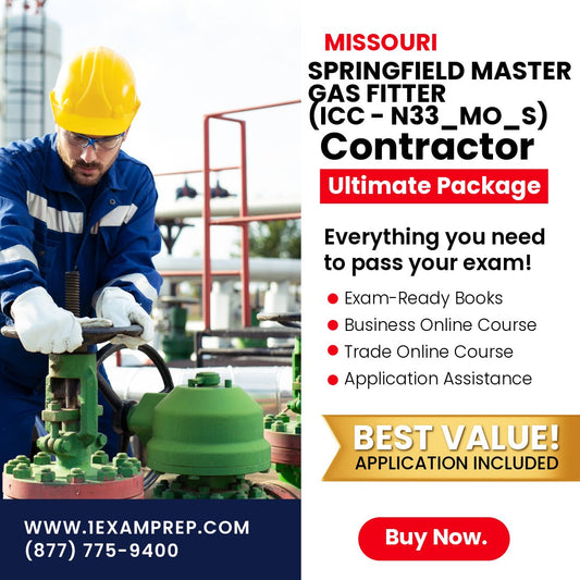 Missouri Springfield Master Gas Fitter Contractor (ICC - N33_MO_S) Ultimate Exam Prep Rental Package