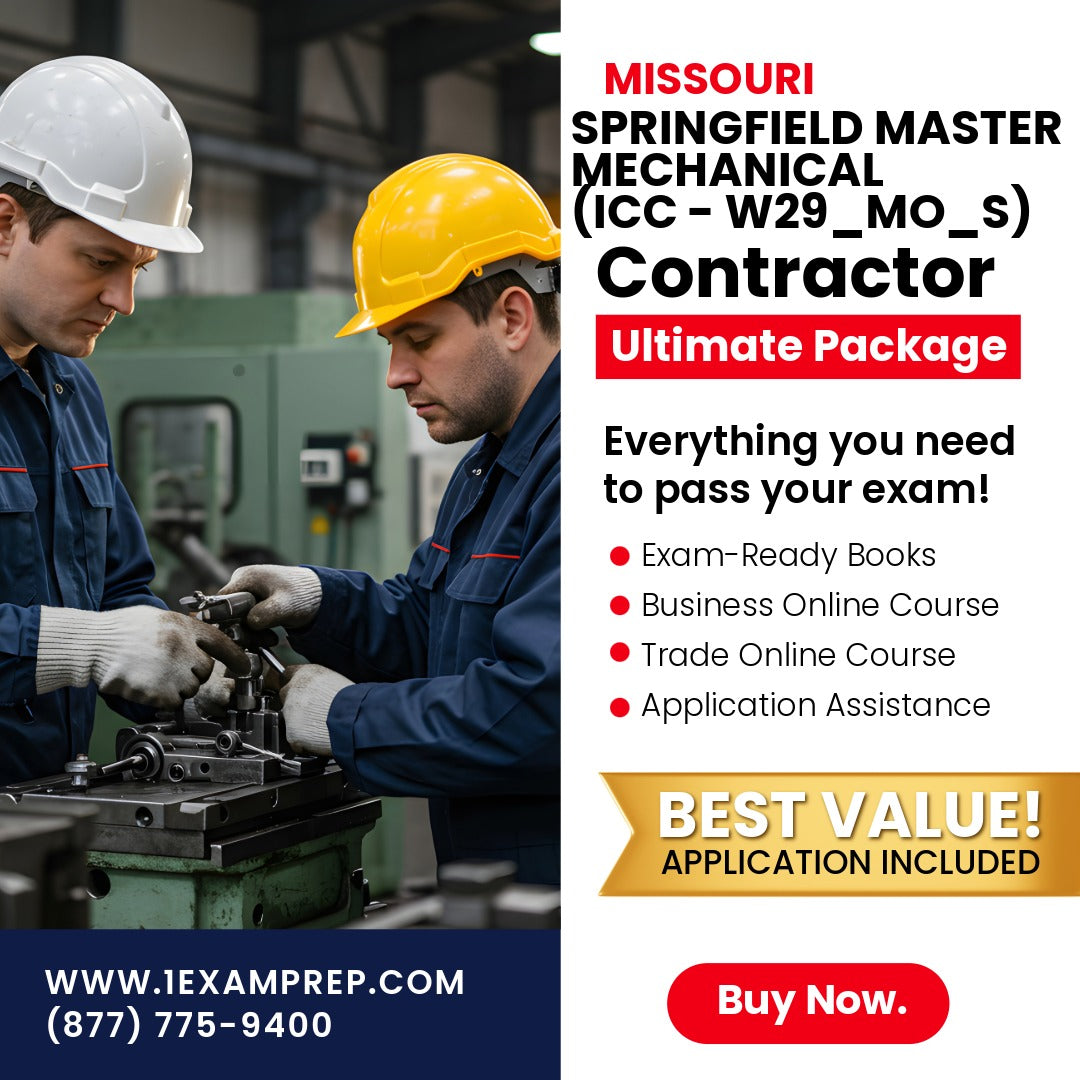 Missouri Springfield Master Mechanical Contractor (ICC - W29_MO_S) Ultimate Exam Prep Rental Package