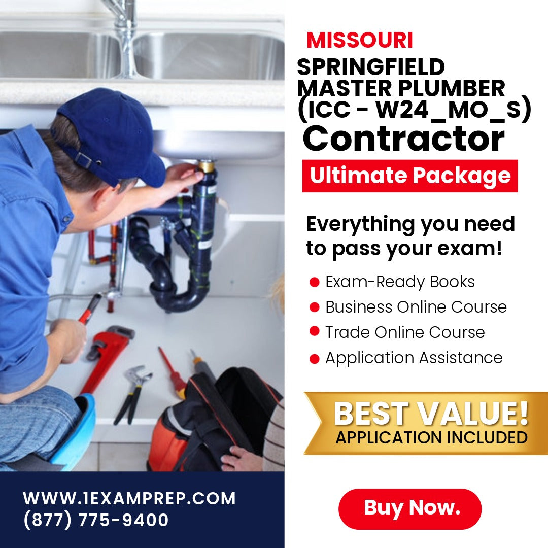 Missouri Springfield Master Plumber Contractor (ICC - W24_MO_S) Ultimate Exam Prep Rental Package