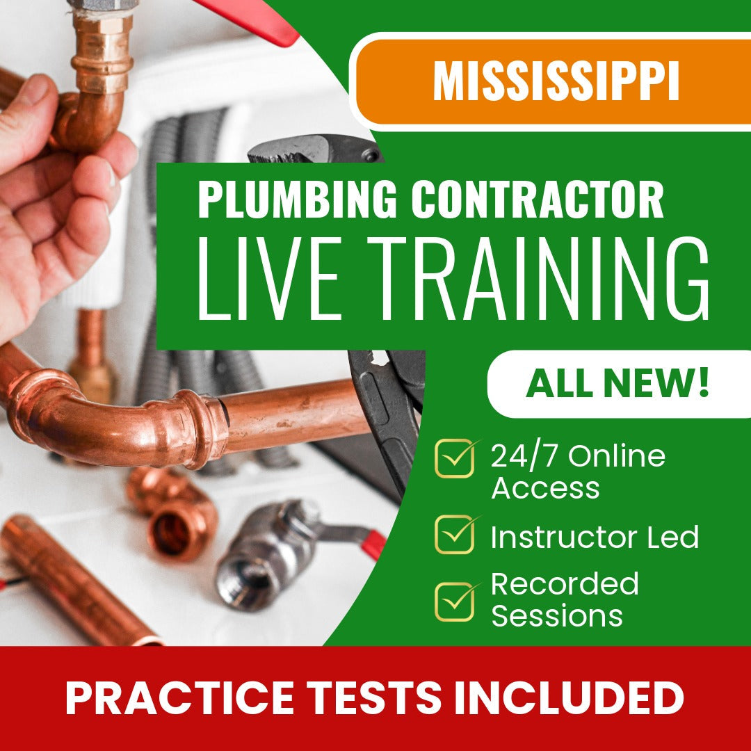 Mississippi Plumbing Contractor Exam Prep - Live Virtual + Self Study Training