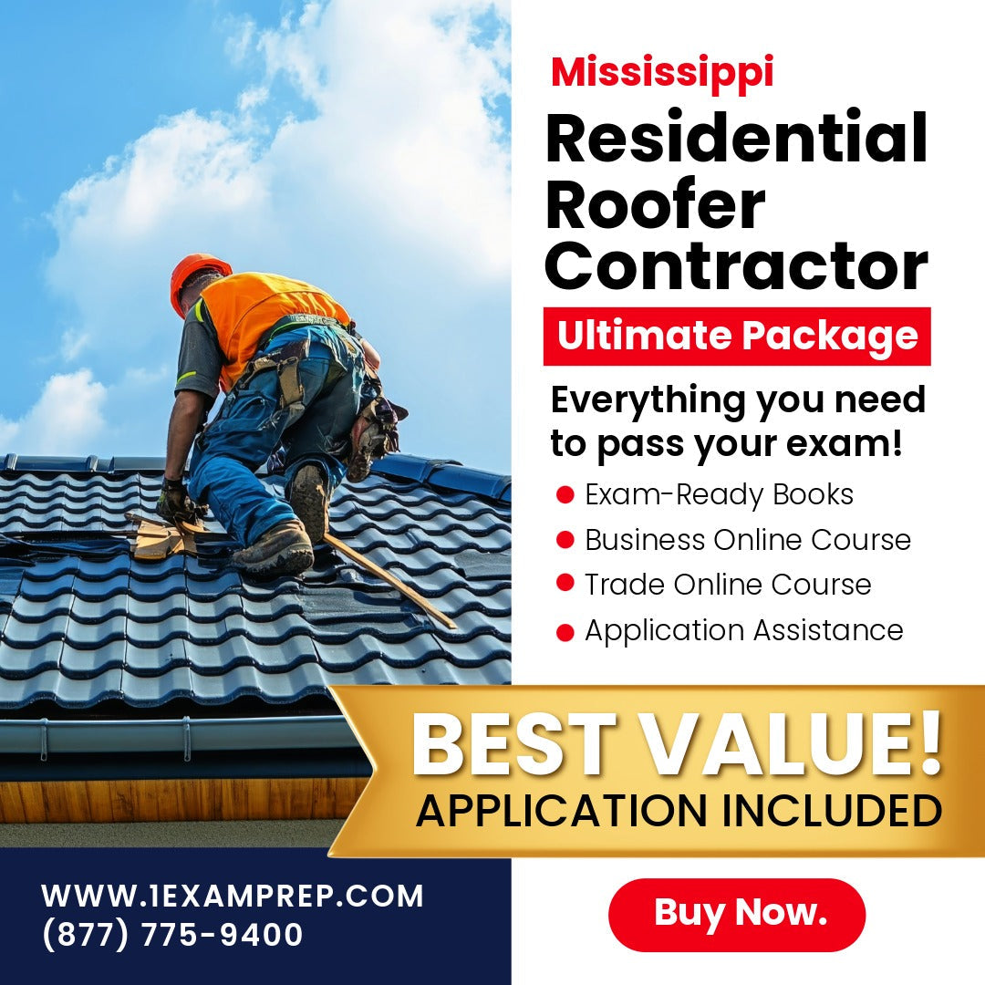 Mississippi Residential Roofer Contractor Ultimate Exam Prep Rental Package