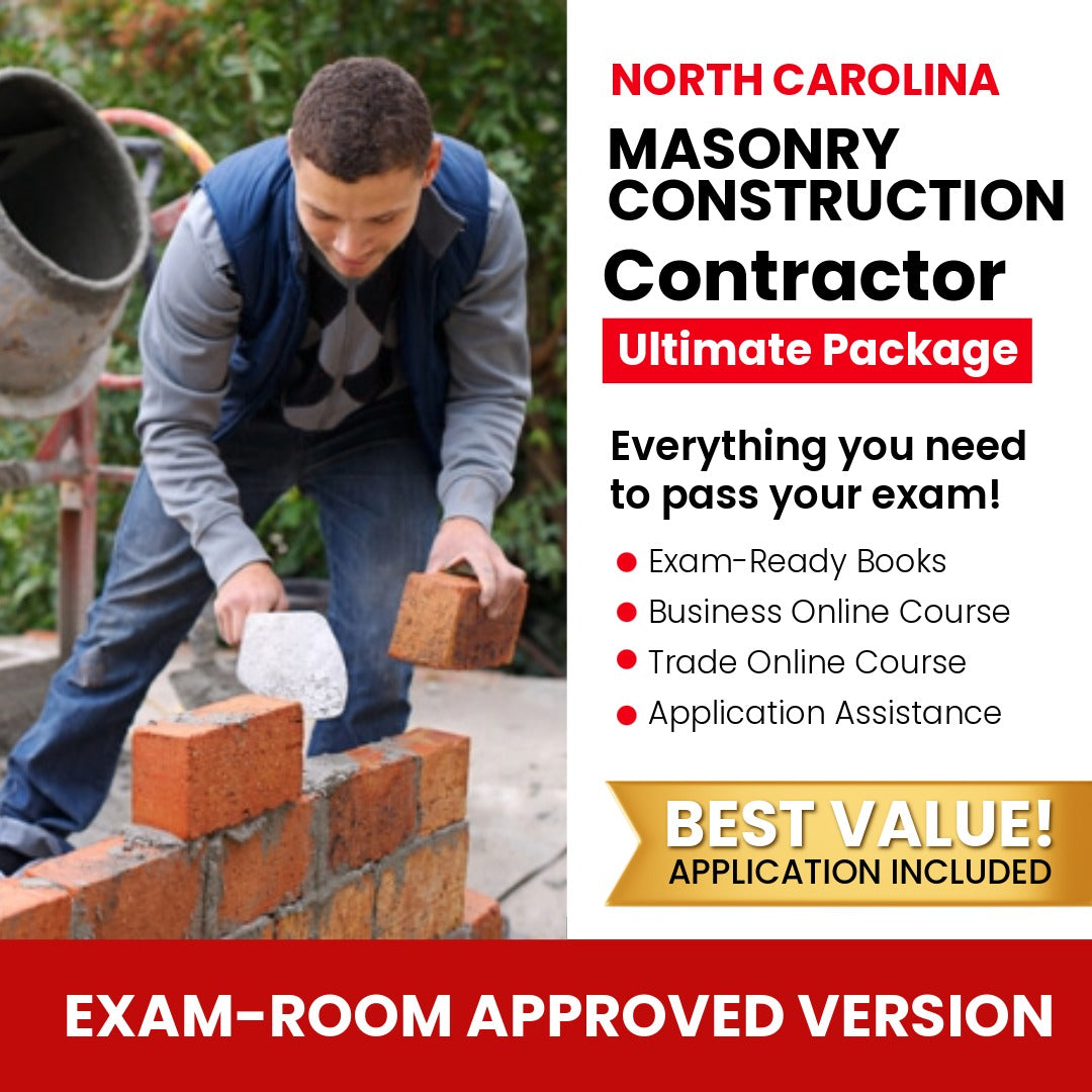 North Carolina Masonry Construction Contractor Ultimate Books Exam Room Approved + Course + Application Package