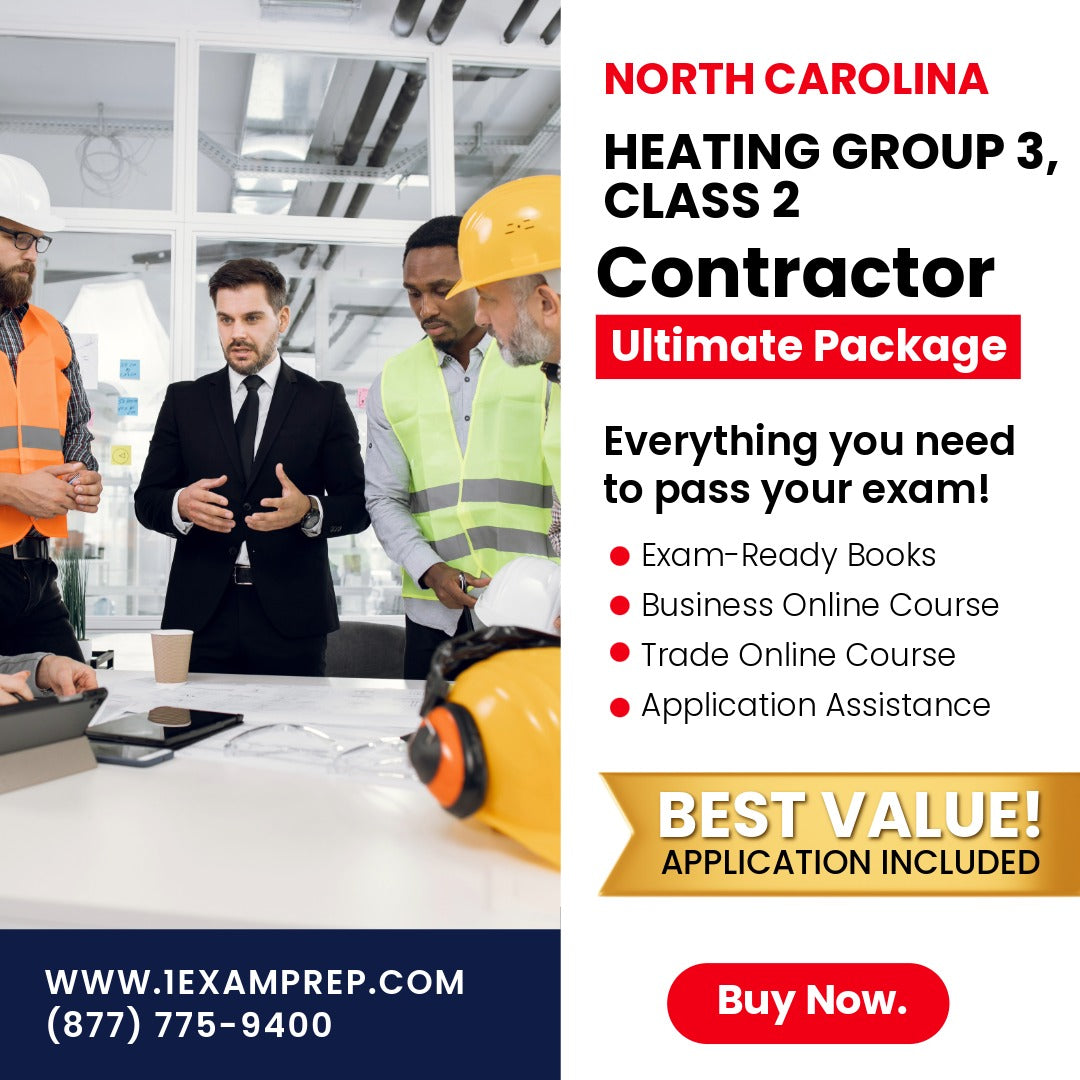 North Carolina Heating Group 3, Class 2 Contractor Exam Ultimate Package