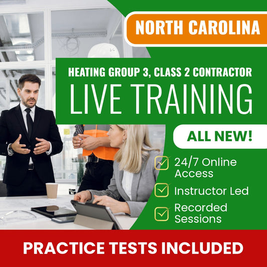 North Carolina Heating Group 3, Class II Contractor Exam Prep - Live Virtual + Self Study Training