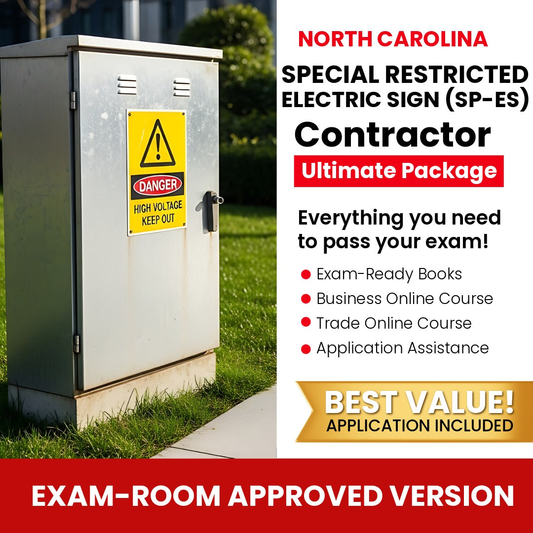 North Carolina Special Restricted Electric Sign Contractor (SP-ES) Ultimate Books Exam Room Approved + Course + Application Package