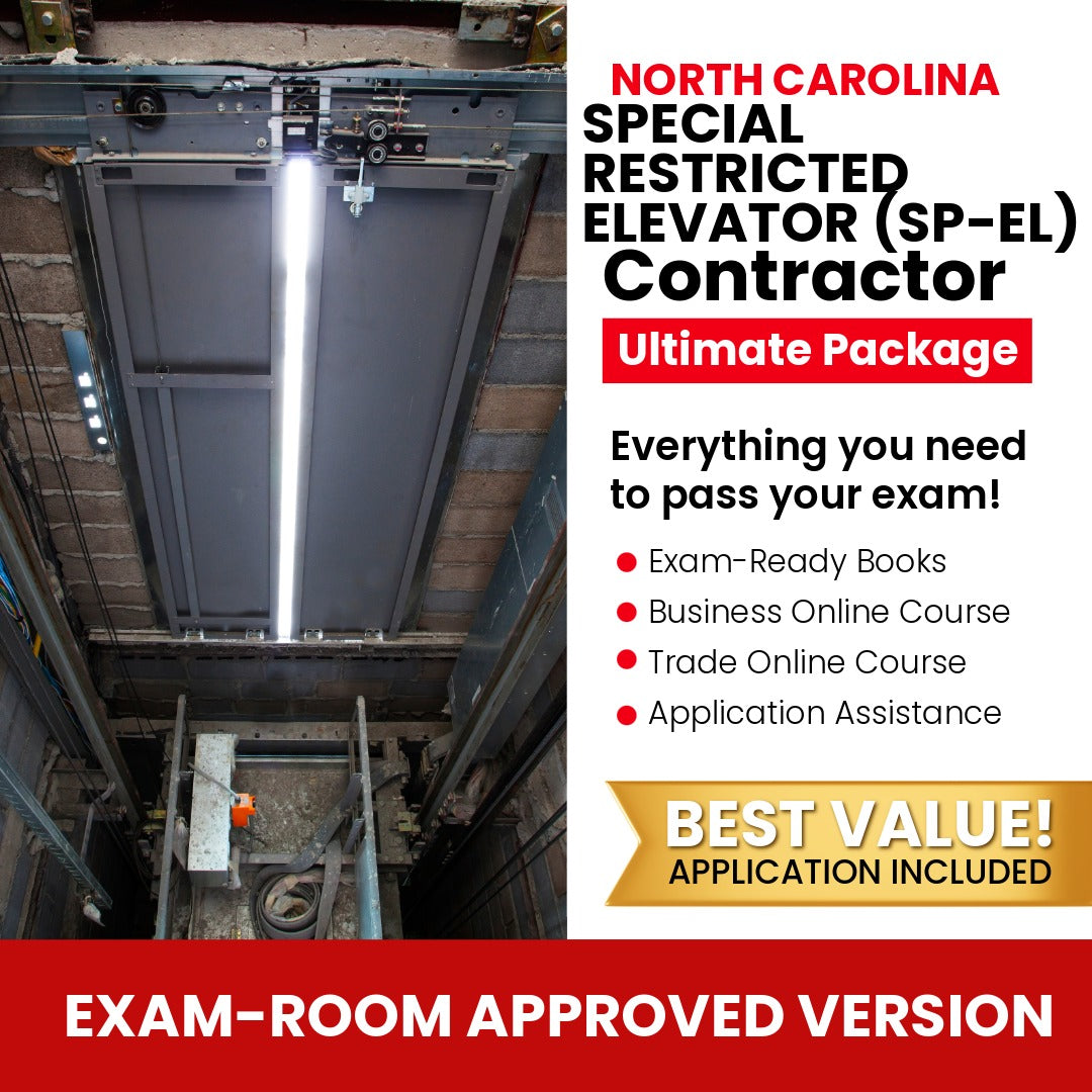 North Carolina Special Restricted Elevator Contractor (SP-EL) Ultimate Books Exam Room Approved + Course + Application Package