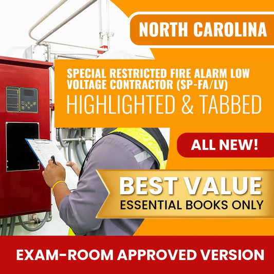 North Carolina Special Restricted Fire Alarm Low Voltage Contractor (SP-FA/LV) Highlighted & Tabbed Books Allowed into Exam Package
