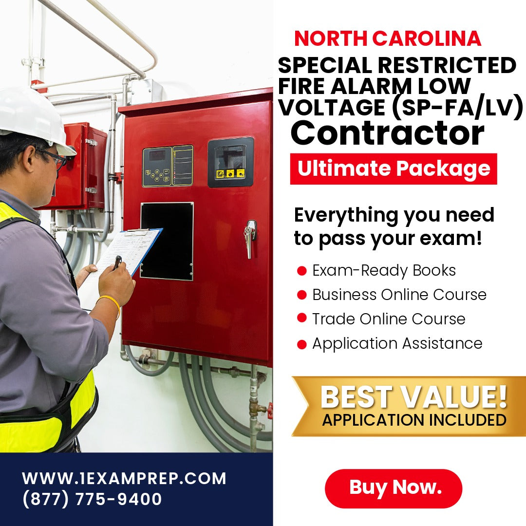 North Carolina Special Restricted Fire Alarm Low Voltage Contractor (SP-FA/LV) Ultimate Exam Prep Rental Package