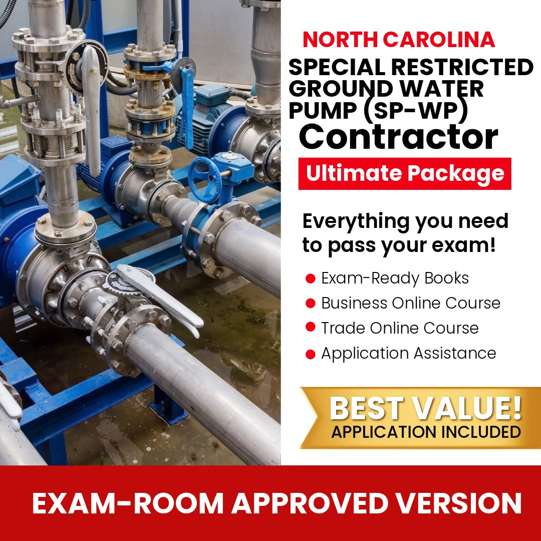 North Carolina Special Restricted Ground Water Pump Contractor (SP-WP) Ultimate Books Exam Room Approved + Course + Application Package
