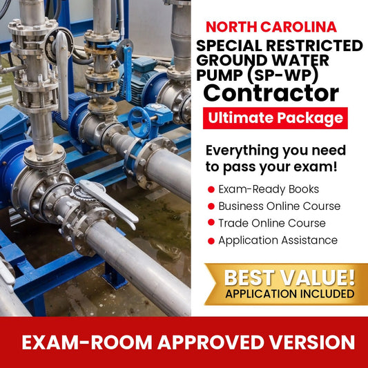 North Carolina Special Restricted Ground Water Pump Contractor (SP-WP) Ultimate Books Exam Room Approved + Course + Application Package