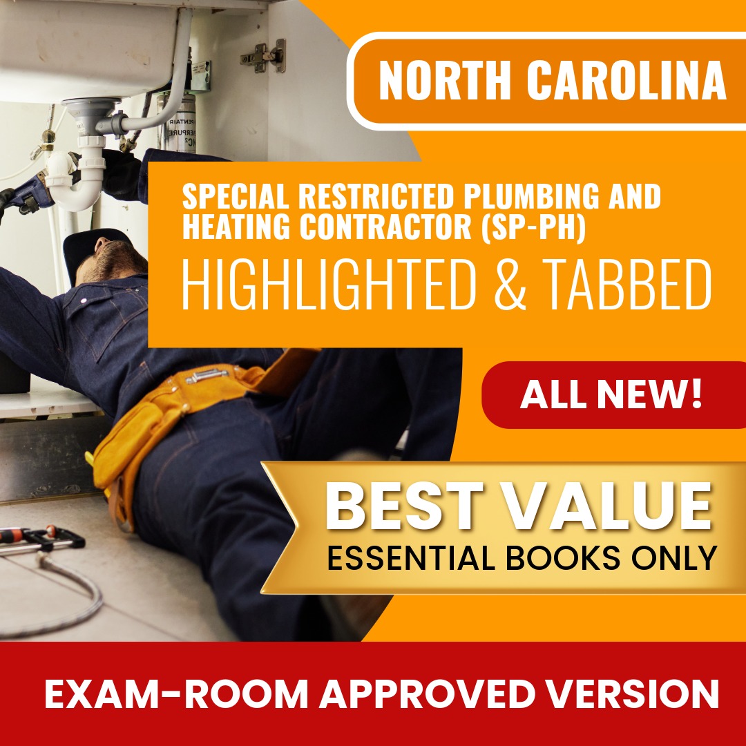 North Carolina Special Restricted Plumbing and Heating Contractor (SP-PH) Highlighted & Tabbed Books Allowed into Exam Package