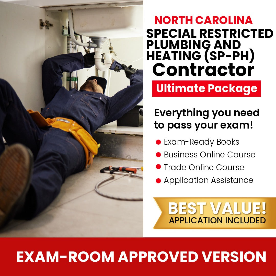 North Carolina Special Restricted Plumbing and Heating Contractor (SP-PH) Ultimate Books Exam Room Approved + Course + Application Package