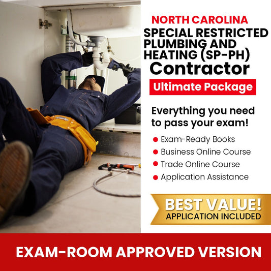 North Carolina Special Restricted Plumbing and Heating Contractor (SP-PH) Ultimate Books Exam Room Approved + Course + Application Package