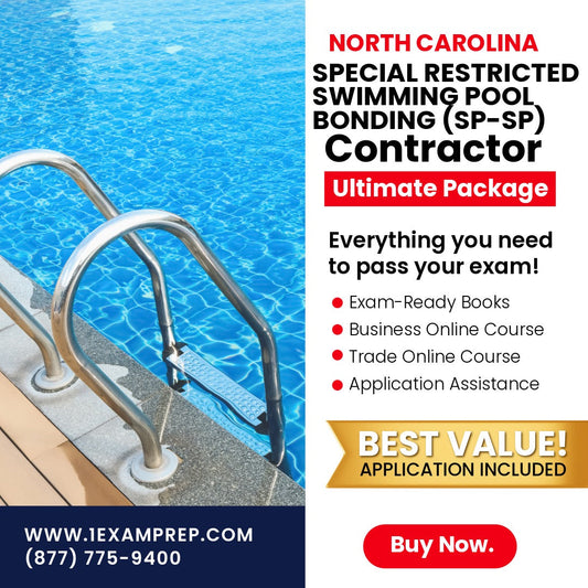North Carolina Special Restricted Swimming Pool Bonding Contractor (SP-SP) Ultimate Exam Prep Rental Package