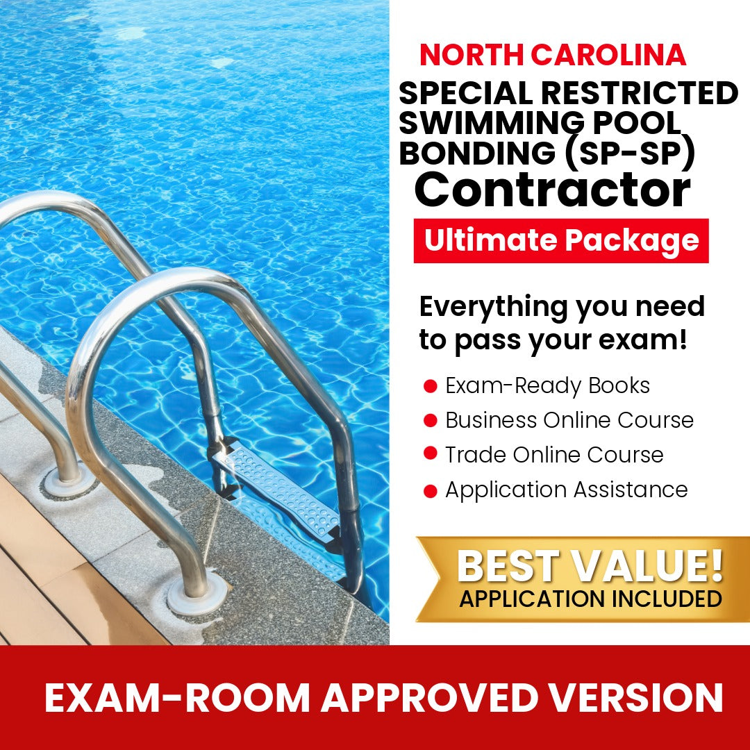 North Carolina Special Restricted Swimming Pool Bonding Contractor (SP-SP) Ultimate Books Exam Room Approved + Course + Application Package