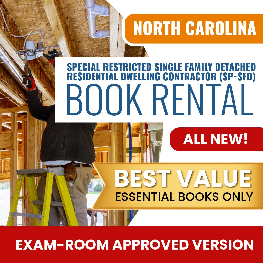 North Carolina Special Restricted Single Family Detached Residential Dwelling Contractor (SP-SFD) Books & Course Rental - Exam Room Approved