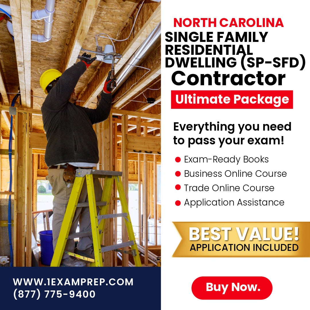North Carolina Special Restricted Single Family Detached Residential Dwelling Contractor (SP-SFD) Ultimate Exam Prep Rental Package