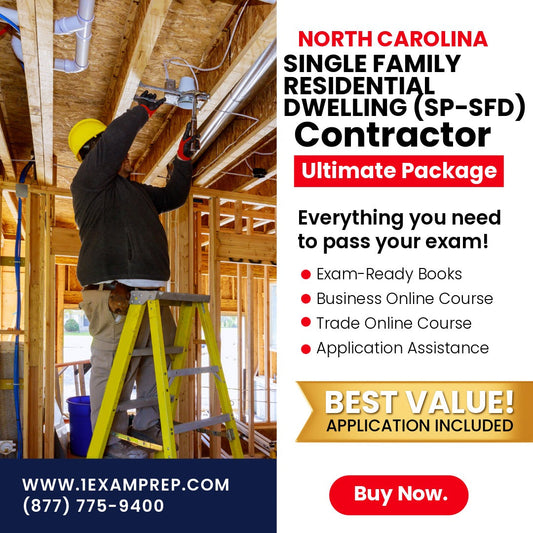 North Carolina Special Restricted Single Family Detached Residential Dwelling Contractor (SP-SFD) Ultimate Exam Prep Rental Package