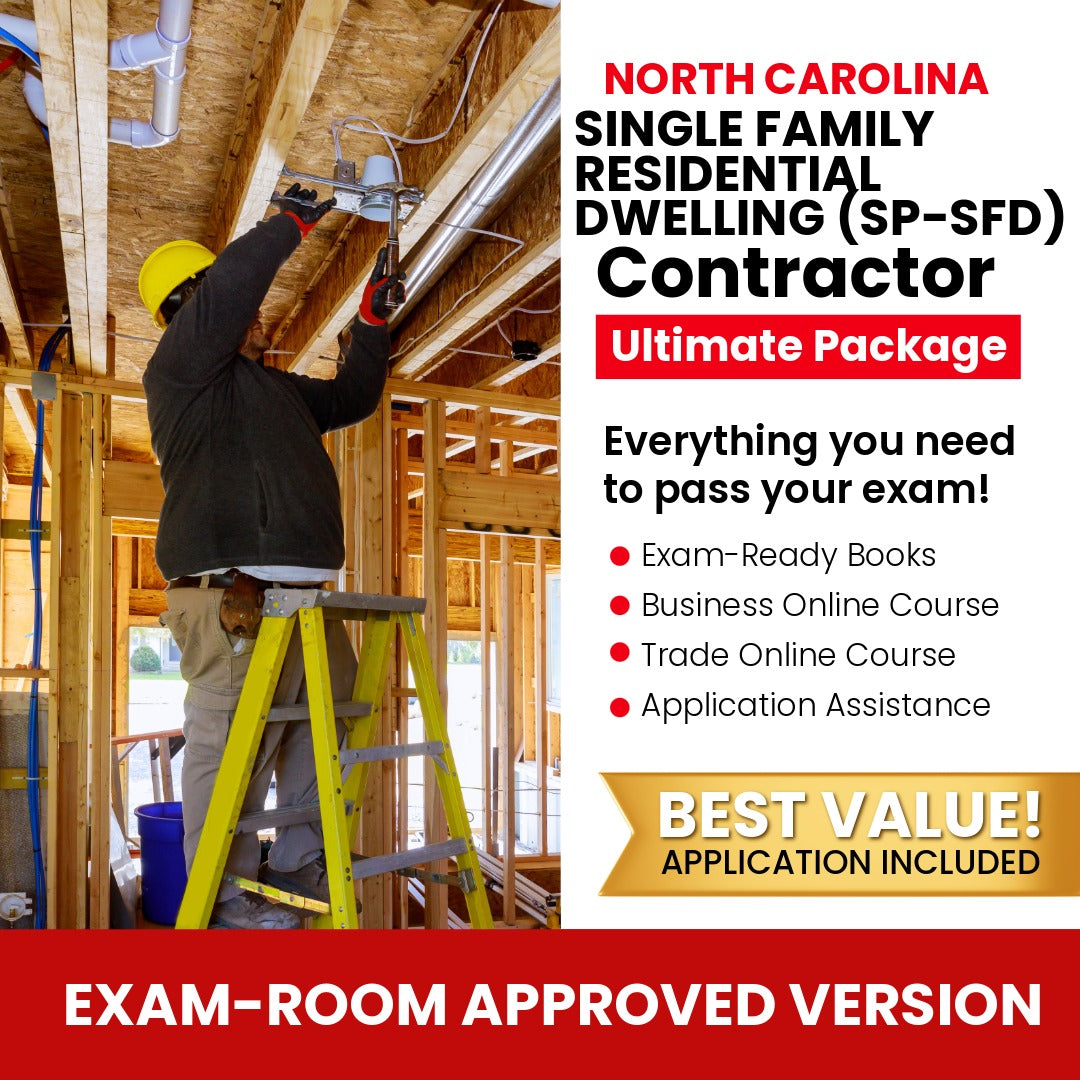 North Carolina Special Restricted Single Family Detached Residential Dwelling Contractor (SP-SFD) Ultimate Books Exam Room Approved + Course + Application Package