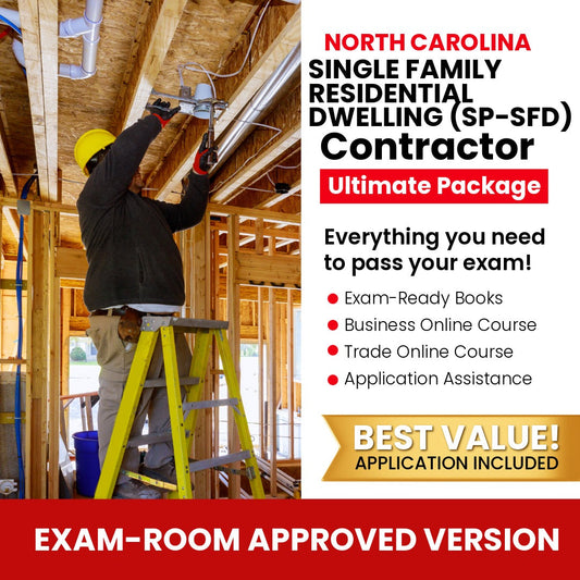 North Carolina Special Restricted Single Family Detached Residential Dwelling Contractor (SP-SFD) Ultimate Books Exam Room Approved + Course + Application Package