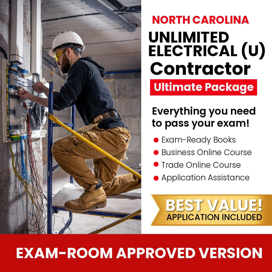 North Carolina Unlimited Electrical Contractor (U) Ultimate Books Exam Room Approved + Course + Application Package