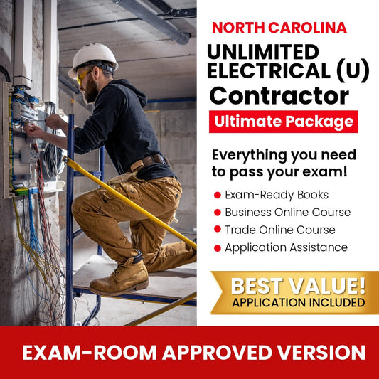 North Carolina Unlimited Electrical Contractor (U) Ultimate Books Exam Room Approved + Course + Application Package