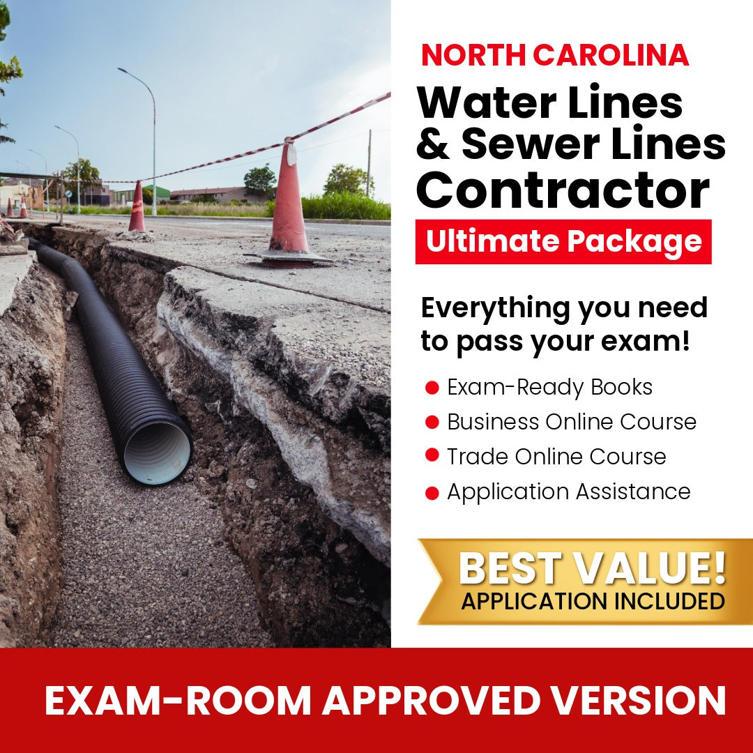North Carolina Water and Sewer Lines Contractor Ultimate Books Exam Room Approved + Course + Application Package