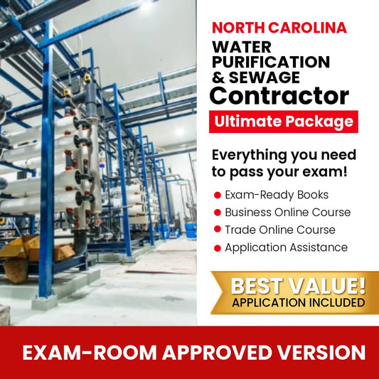 North Carolina Water Purification and Sewage Disposal Contractor Ultimate Books Exam Room Approved + Course + Application Package