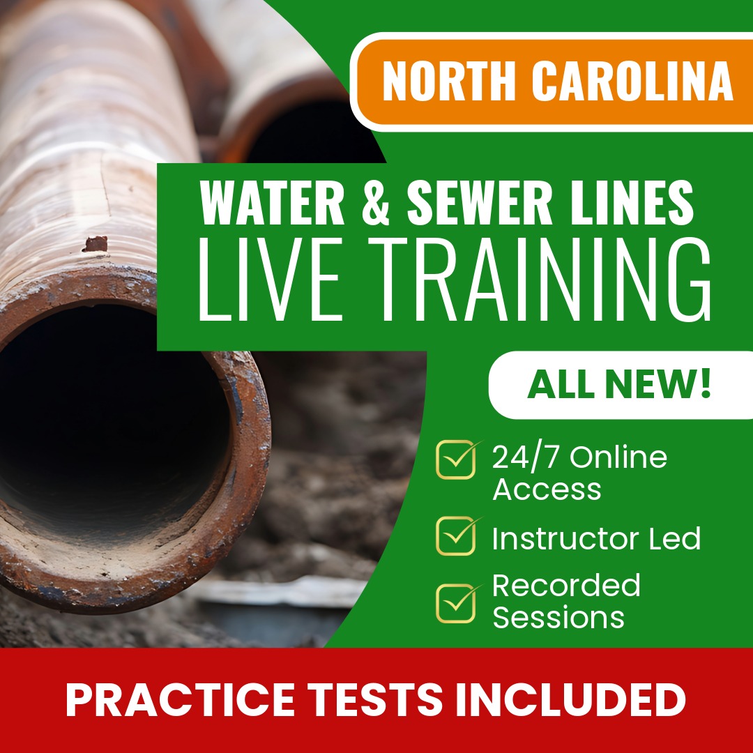 North Carolina Water Lines and Sewer Lines Contractor Exam Prep - Live Virtual + Self Study Training