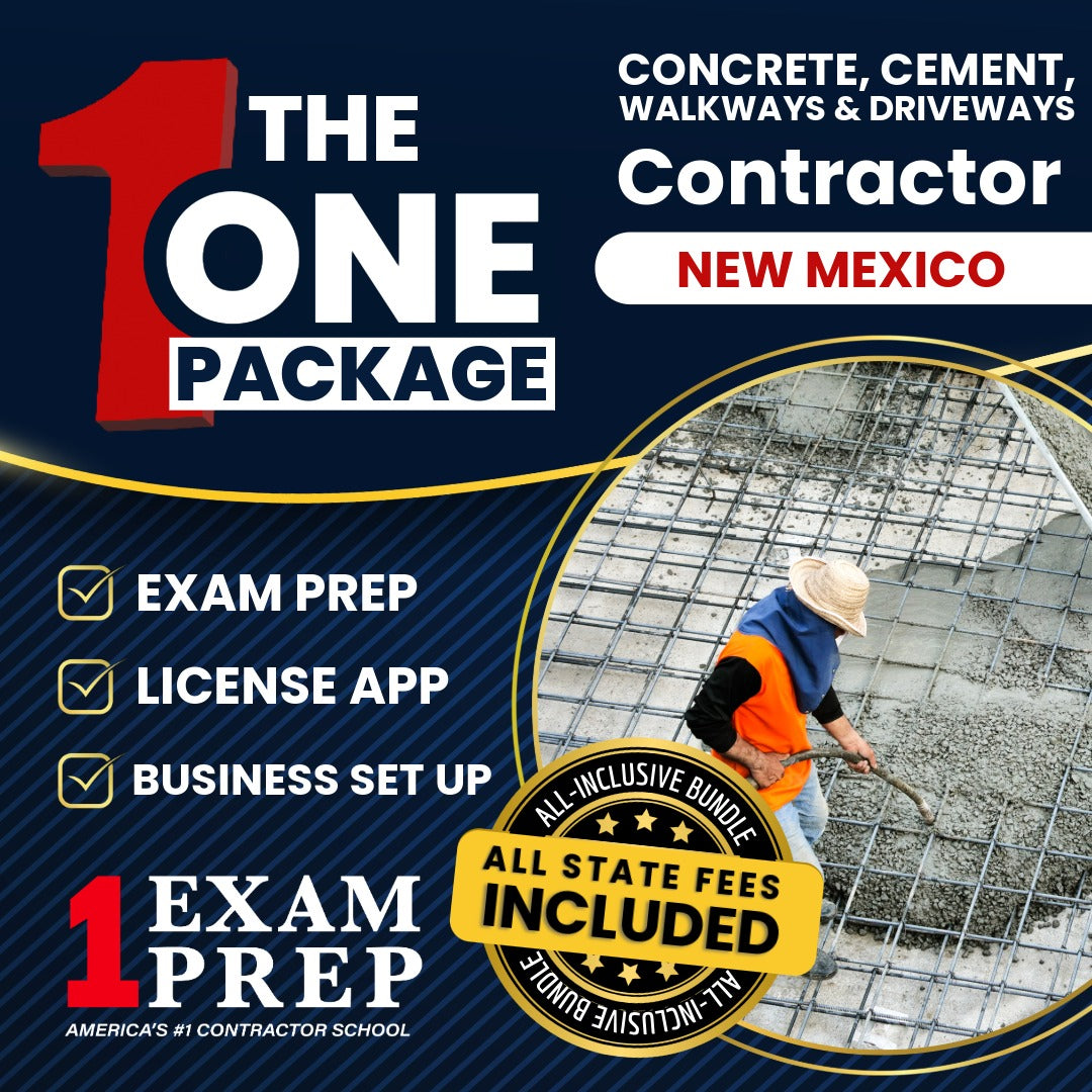 The 1 Package: All-Inclusive New Mexico Concrete, Cement, Walkways and Driveways Contractor (GS-4) Exam, Licensing & Business Setup Solution