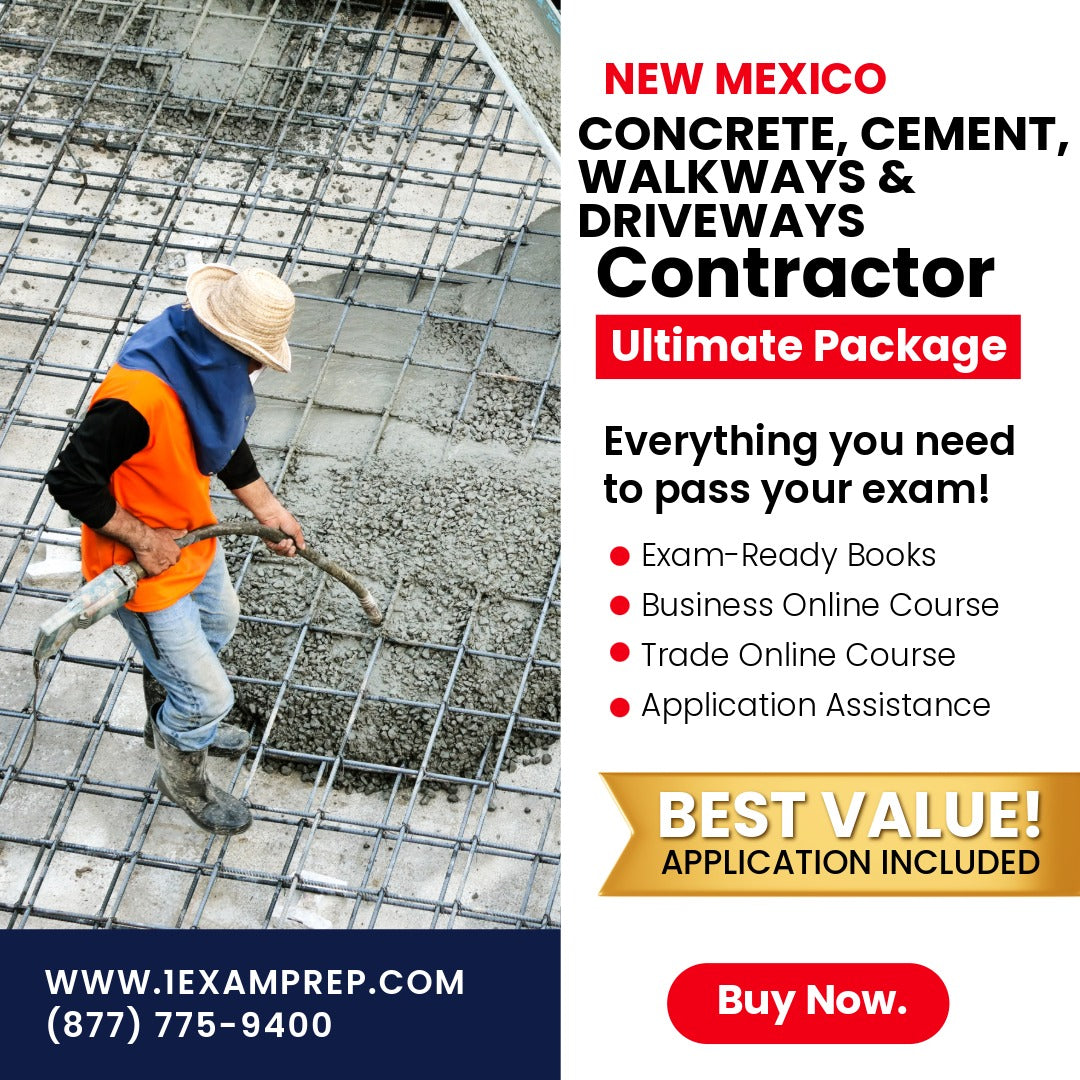 New Mexico Concrete, Cement, Walkways and Driveways Contractor (GS-4) Ultimate Exam Prep Rental Package