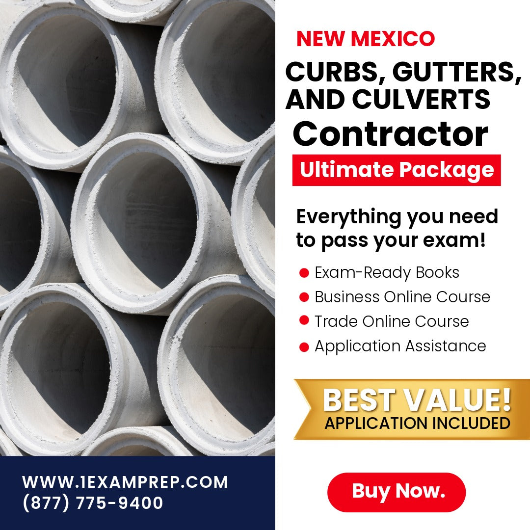 New Mexico Curbs, Gutters and Culvert Contractor GA-3 Ultimate Exam Prep Rental Package
