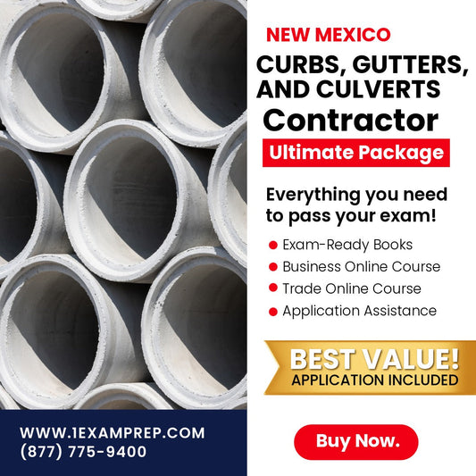New Mexico Curbs, Gutters and Culvert Contractor GA-3 Ultimate Exam Prep Rental Package